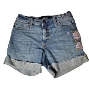HOLLISTER High-Rise Midi Shorts Cuffed Jean Shorts w/Embroidery Floral Sz 0/24